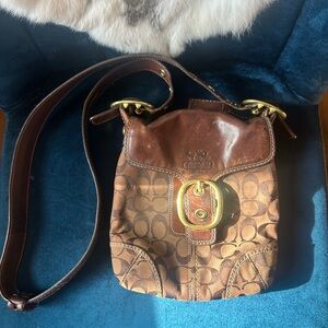 Coach Brown Leather Crossbody Bag with Gold Hardware